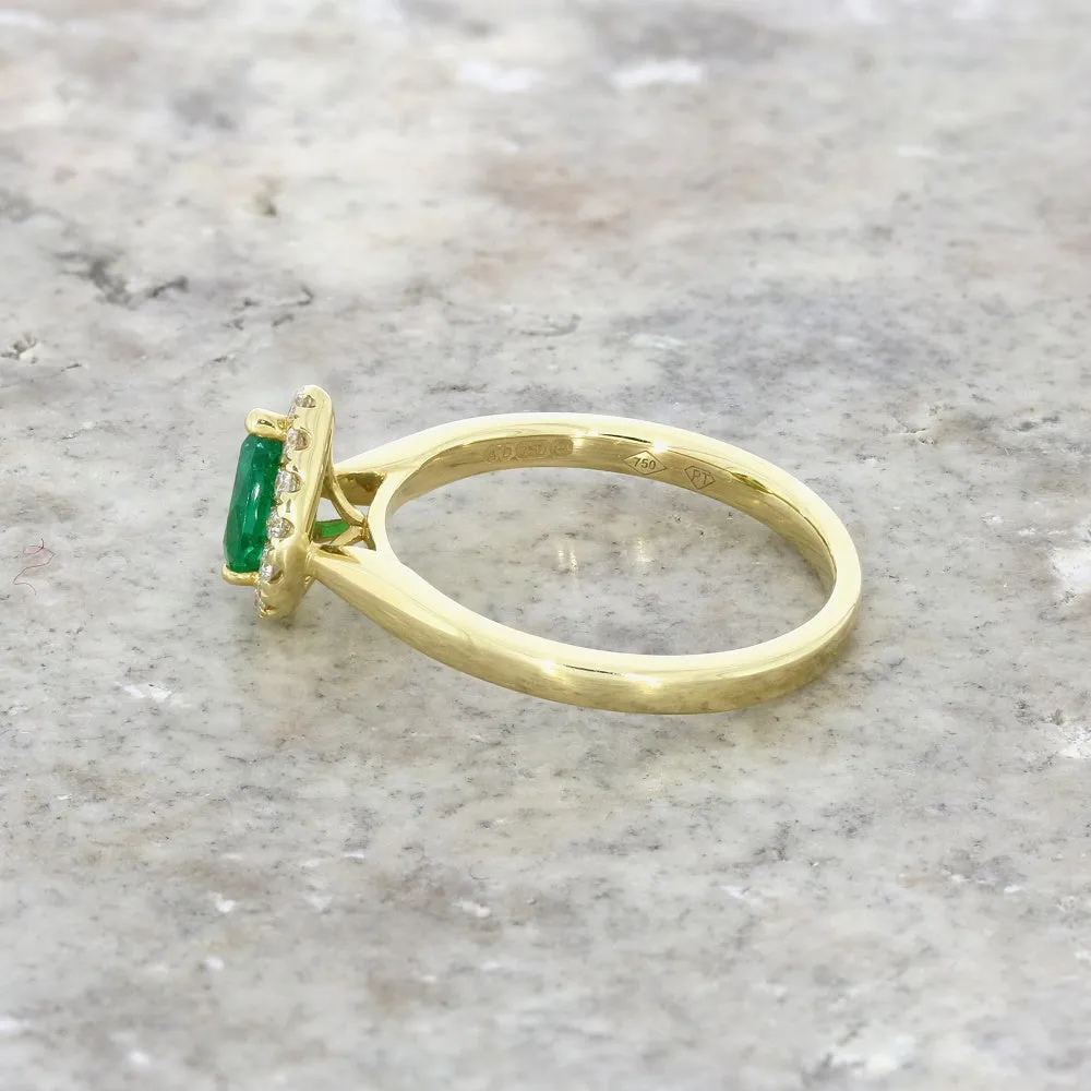 18ct Yellow Gold Pear Shape Emerald and Diamond Cluster Ring