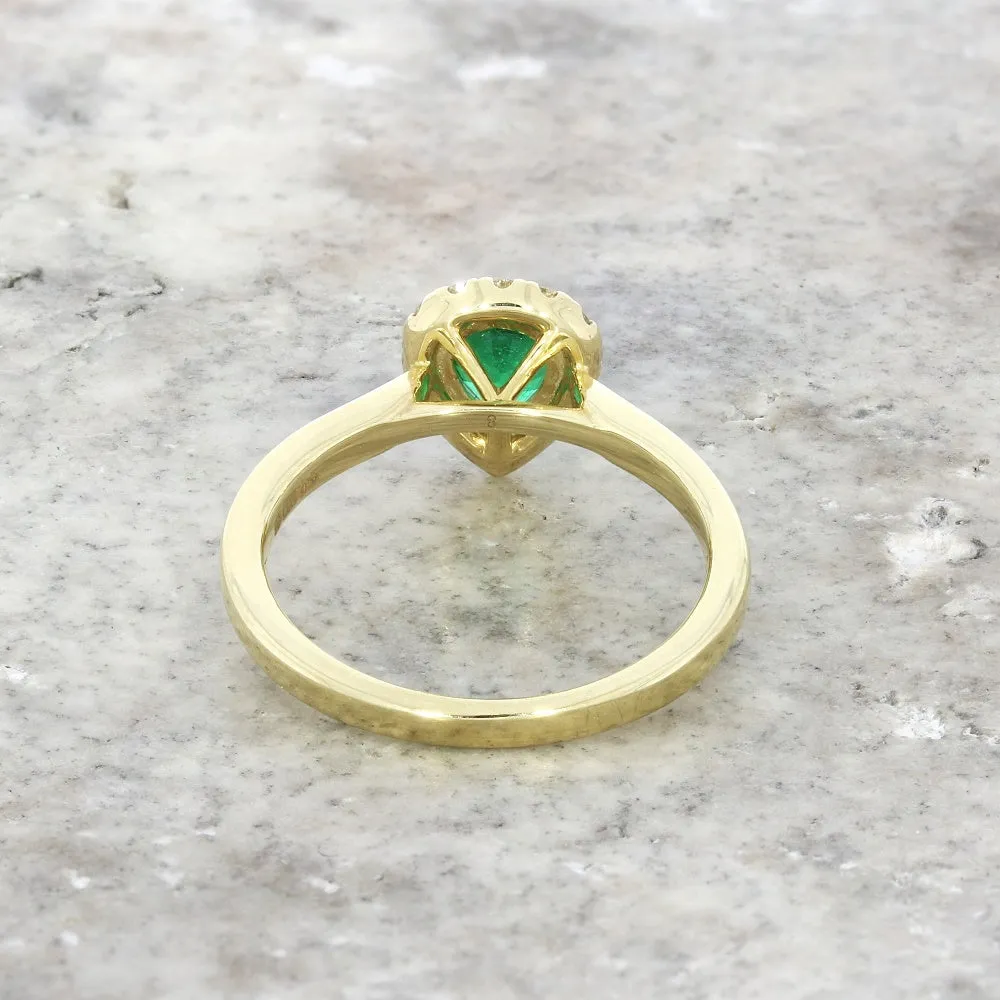 18ct Yellow Gold Pear Shape Emerald and Diamond Cluster Ring