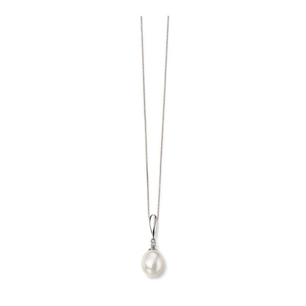 9ct White Gold Freshwater Pearl and Diamond Pendant GP2018W