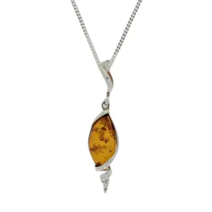 Amber Sterling Silver Pendant and Chain