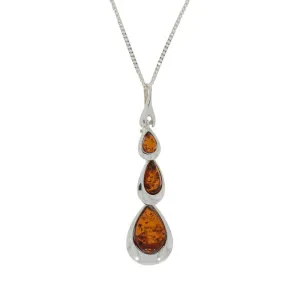Amber Sterling Silver Triple Drop Pendant & Chain