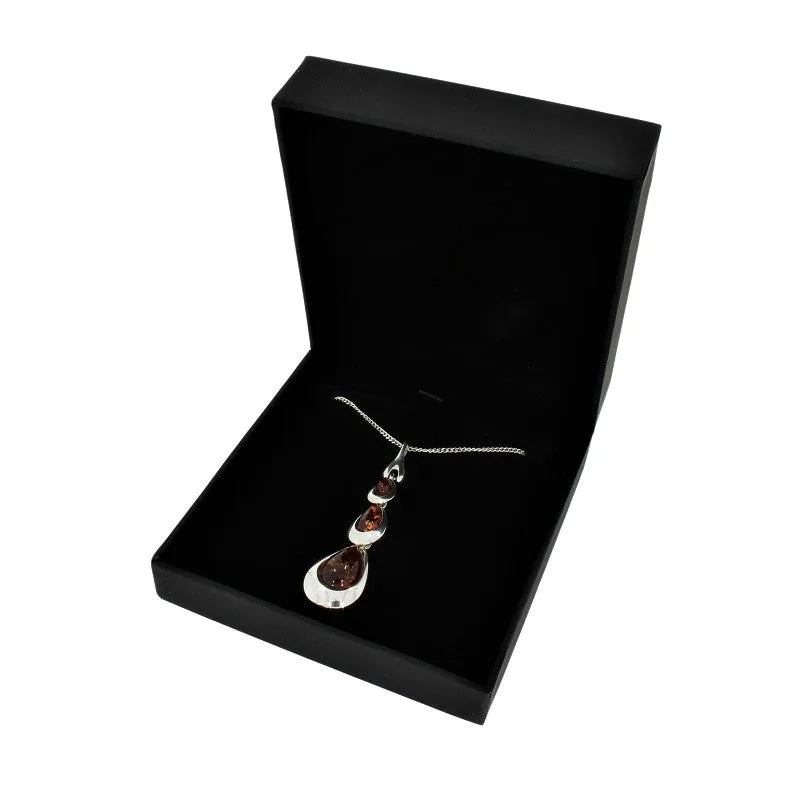 Amber Sterling Silver Triple Drop Pendant & Chain