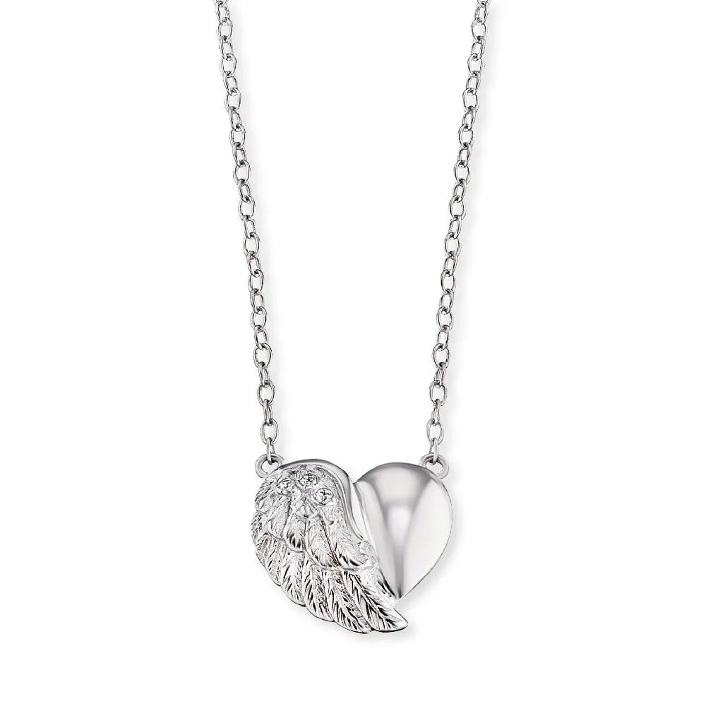 Angel Whisperer Silver Heart Wing Necklace ERN-LILHEARTWING
