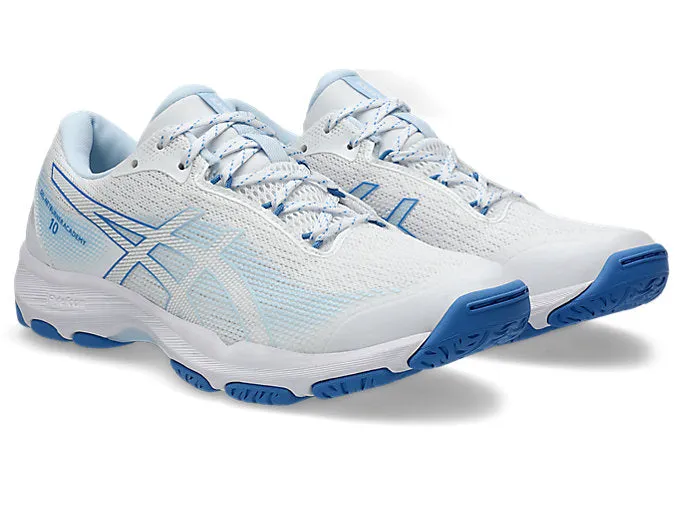 ASICS WOMEN'S GEL-NETBURNER ACADEMY 10 WHITE/BLUE NETBALL SHOES