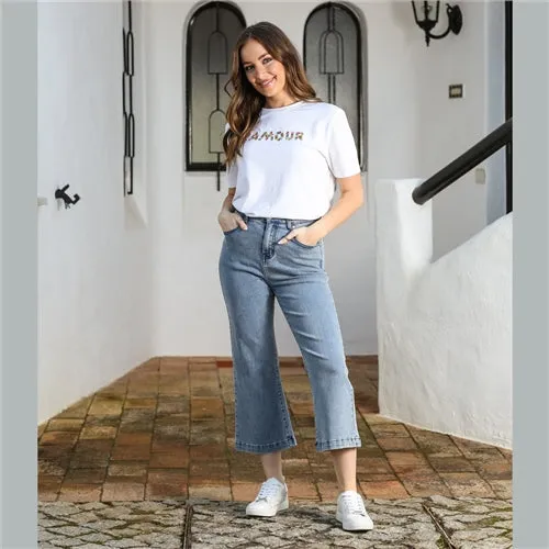 BERNIE CROP FLARE JEANS - SHORT LEG (LIGHT BLUE)