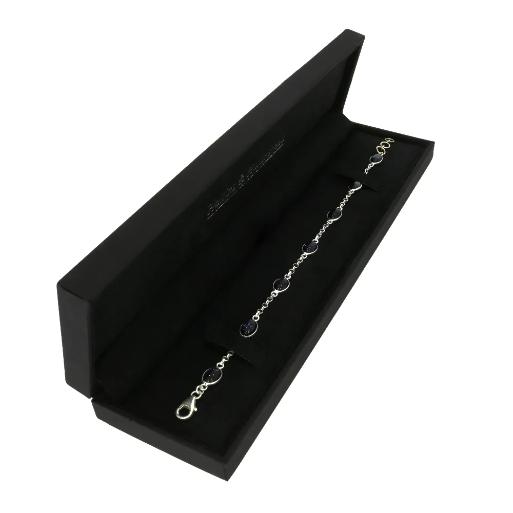 Blue Goldstone Sterling Silver Oval Link Bracelet