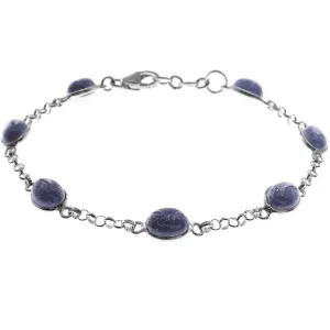 Blue Goldstone Sterling Silver Oval Link Bracelet