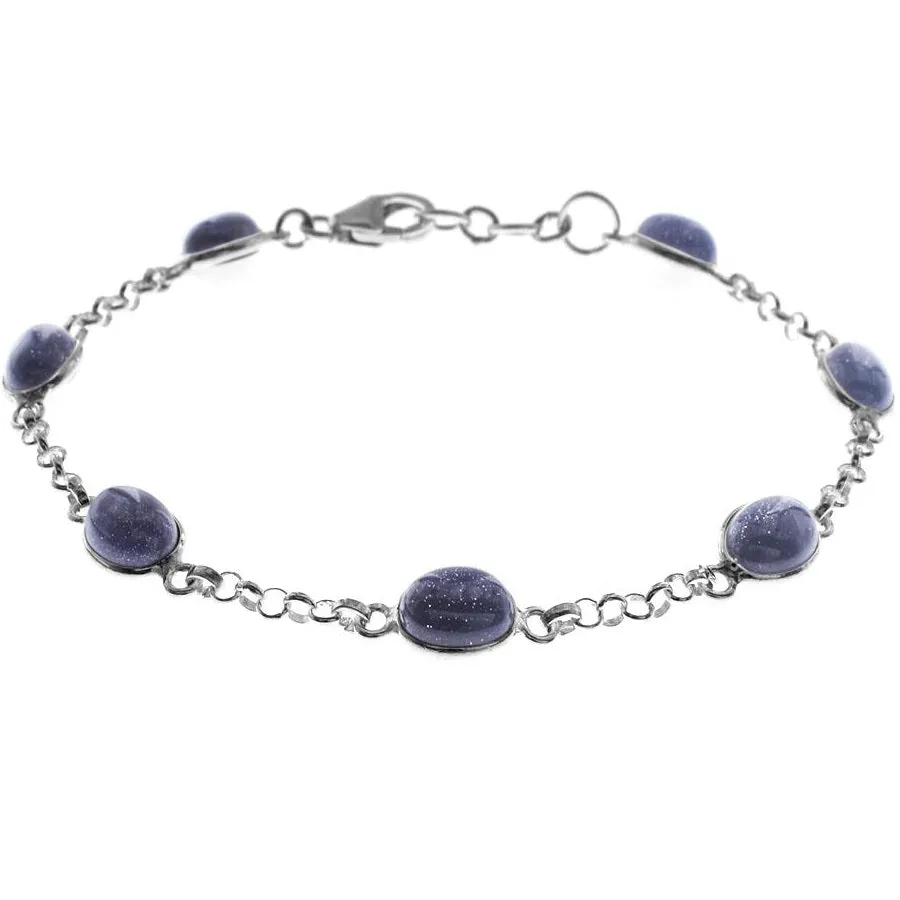 Blue Goldstone Sterling Silver Oval Link Bracelet