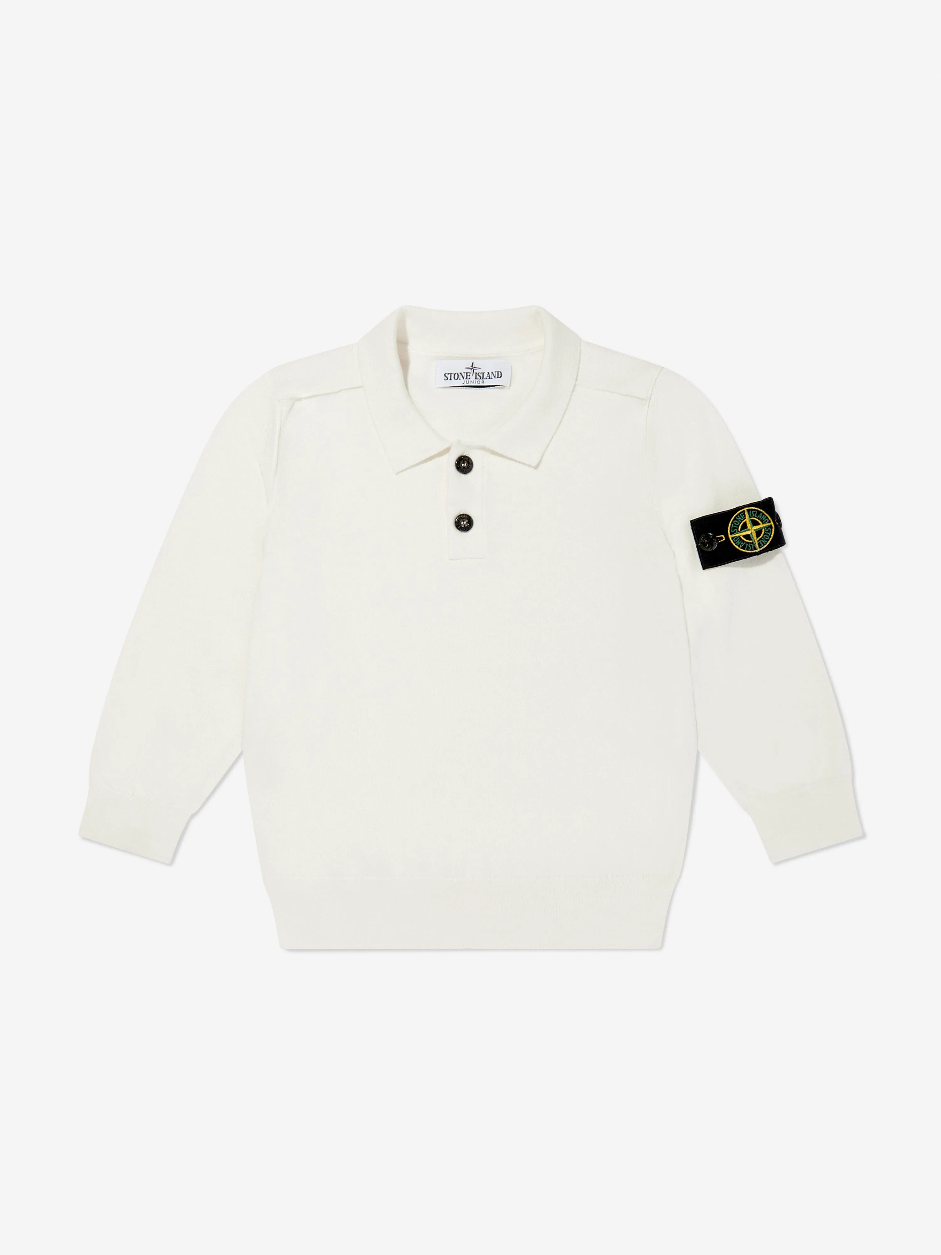 Boys Long Sleeve Knit Polo Shirt in White