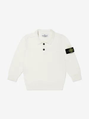 Boys Long Sleeve Knit Polo Shirt in White