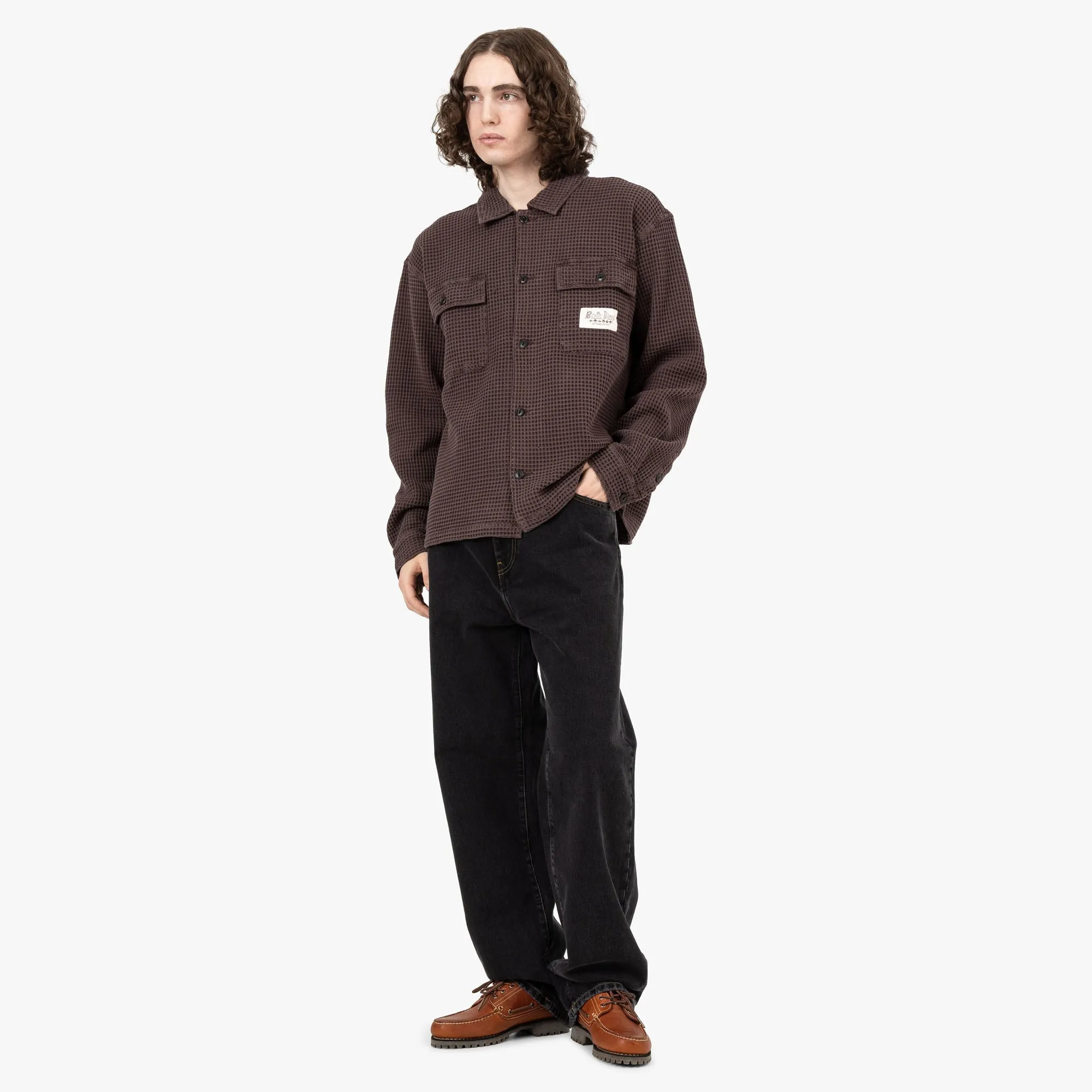 Brain Dead Waffle Button Front Shirt / Chocolate