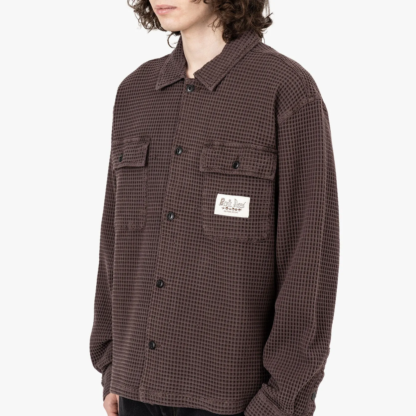 Brain Dead Waffle Button Front Shirt / Chocolate