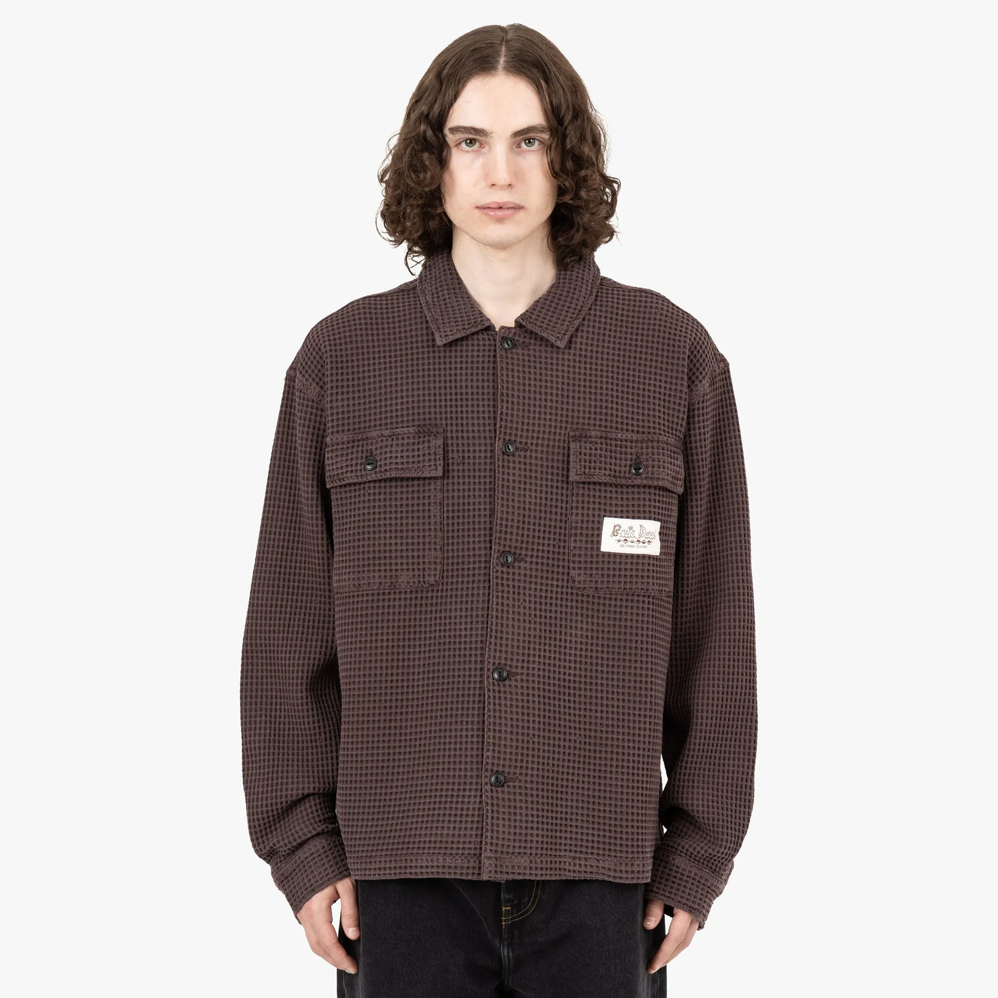 Brain Dead Waffle Button Front Shirt / Chocolate