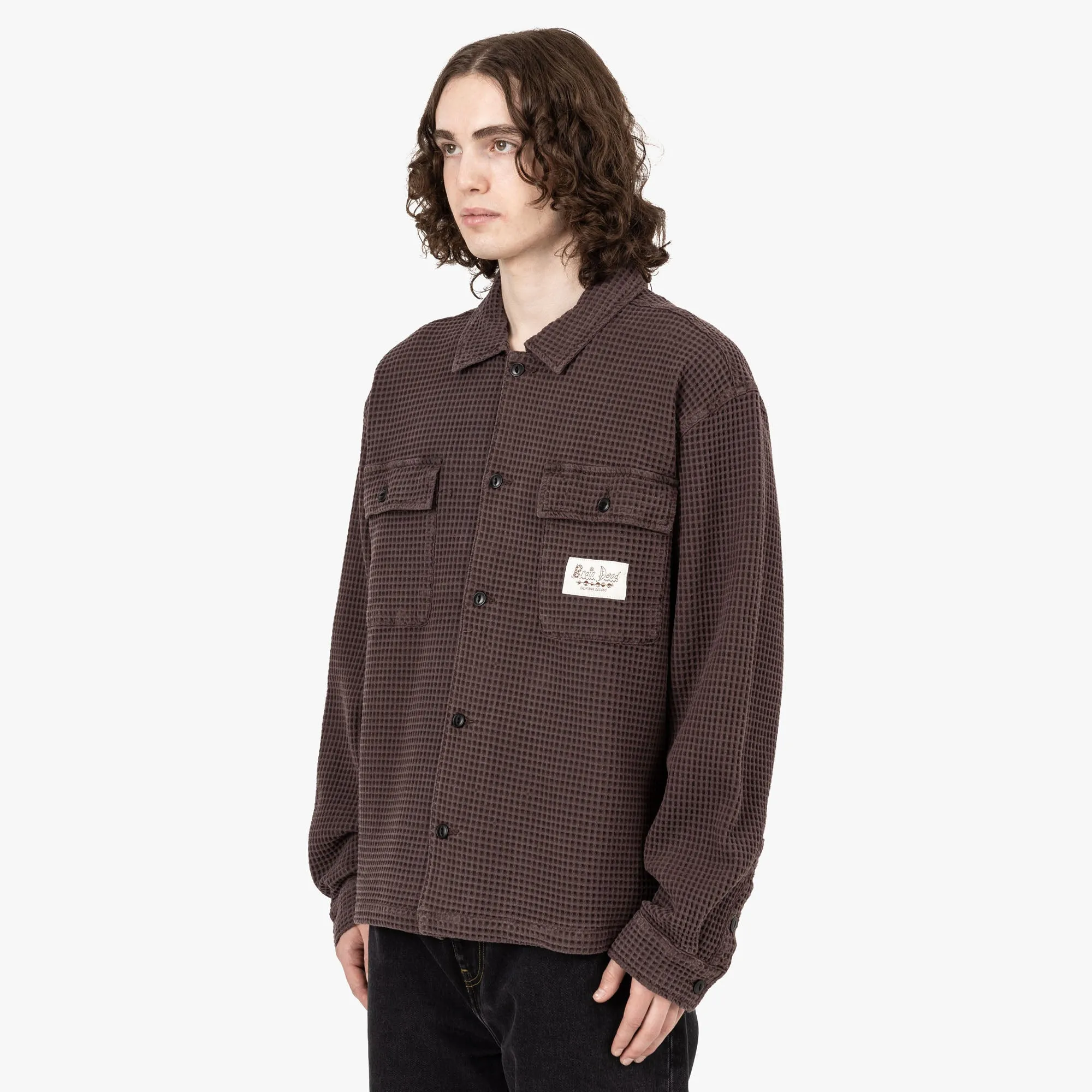 Brain Dead Waffle Button Front Shirt / Chocolate