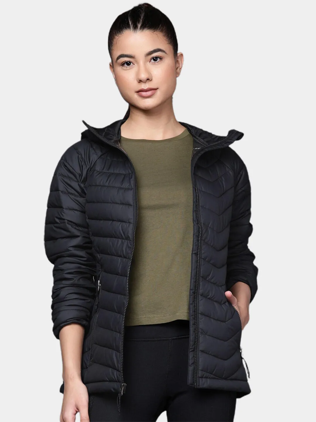 Columbia Women Black Omni-Heat Reflective Powder Lite Hooded Jacket