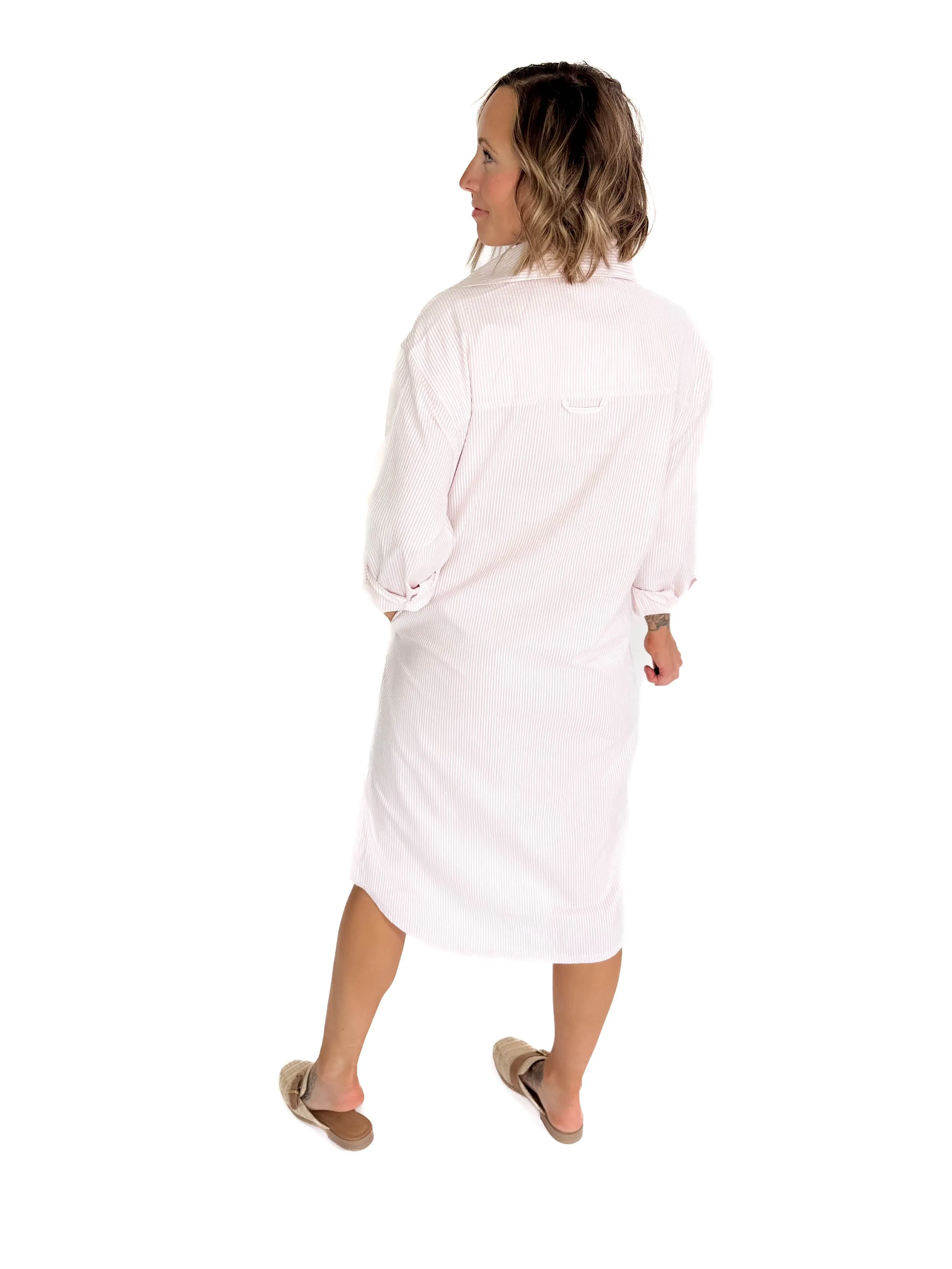 Corsica Button Down Seer Sucker Dress- LIGHT PINK