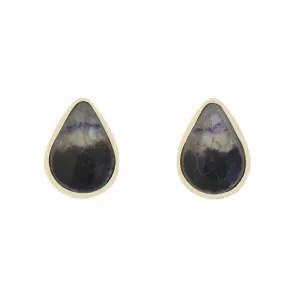 Derbyshire Blue John 9ct Yellow Gold Pear Shape Stud Earrings