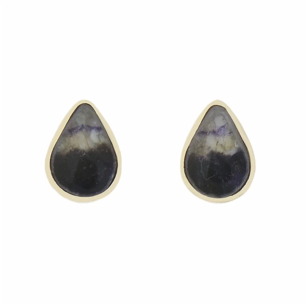 Derbyshire Blue John 9ct Yellow Gold Pear Shape Stud Earrings