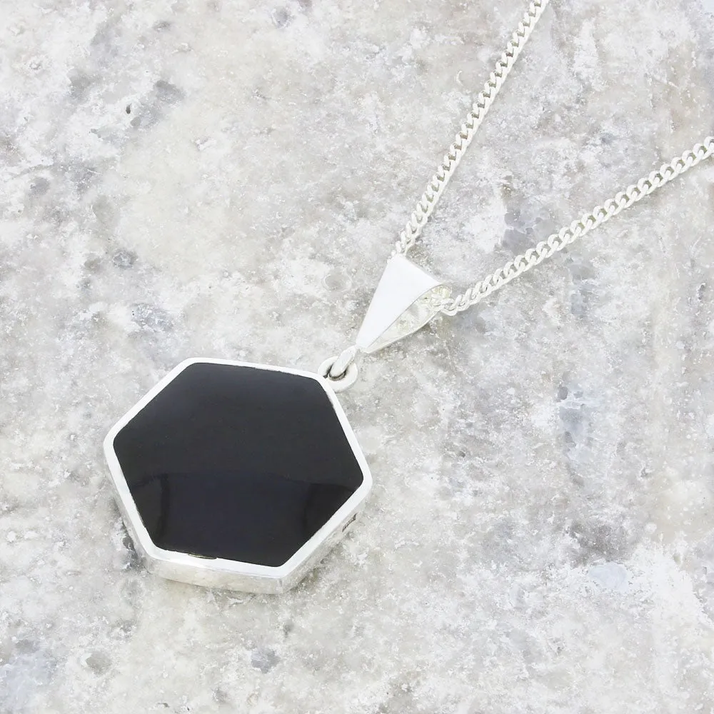 Derbyshire Blue John and Jet Medium Sterling Silver Pendant and Chain