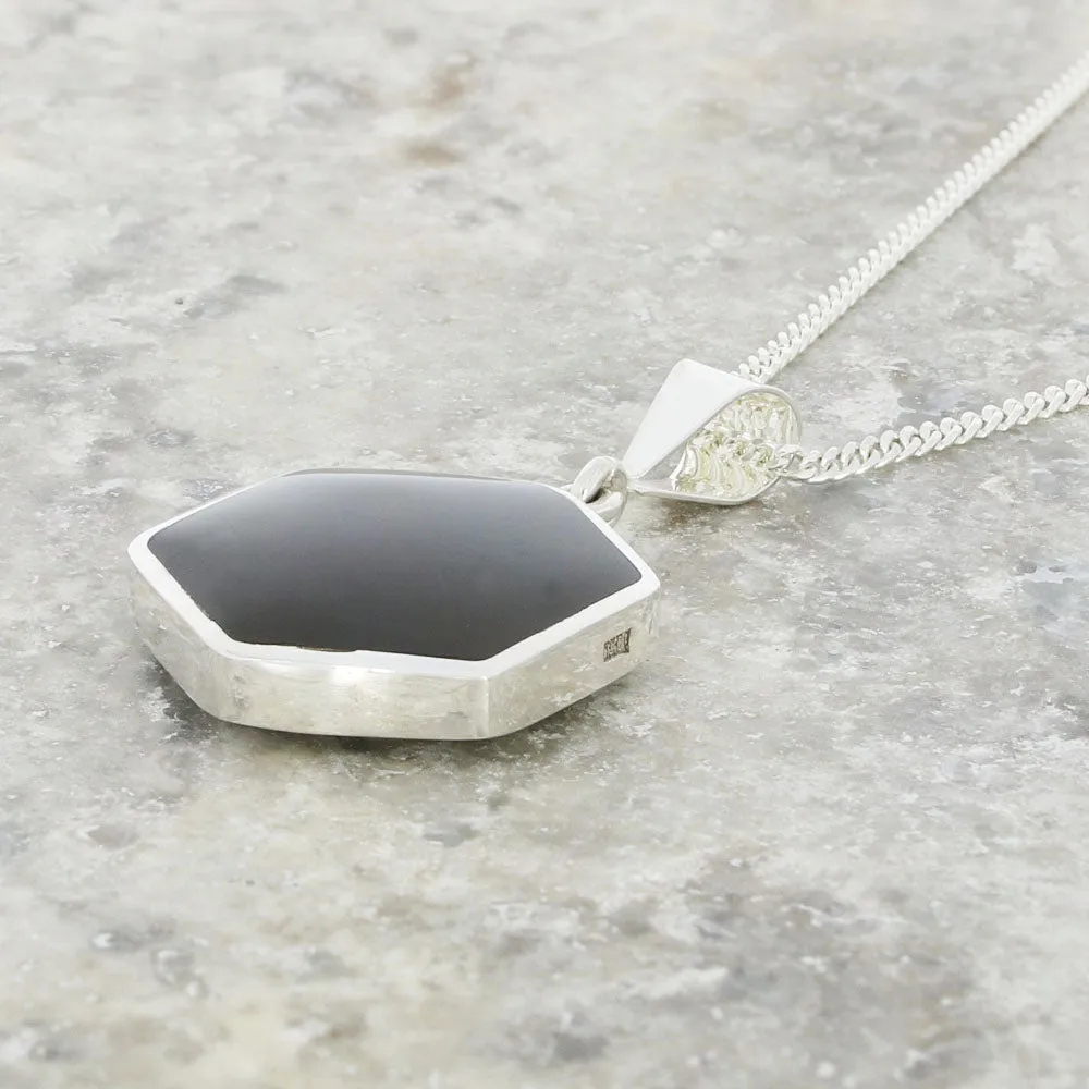 Derbyshire Blue John and Jet Medium Sterling Silver Pendant and Chain