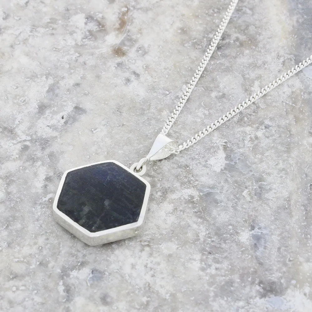 Derbyshire Blue John and Labradorite Medium Sterling Silver Pendant and Chain