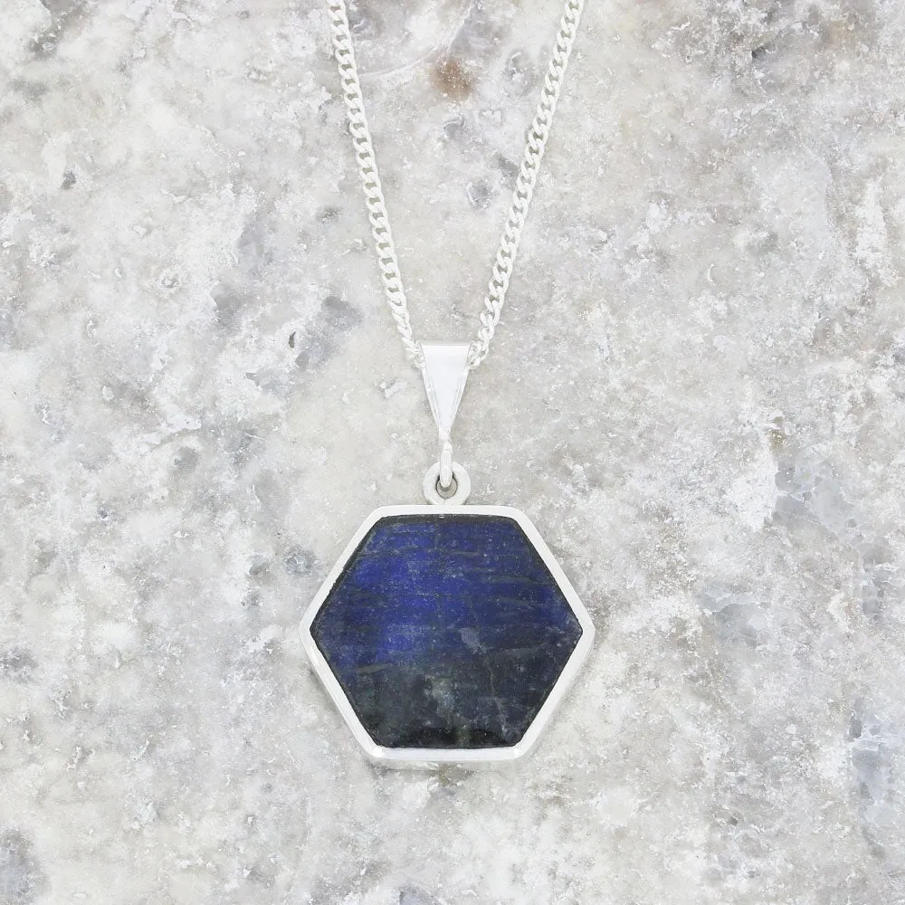 Derbyshire Blue John and Labradorite Medium Sterling Silver Pendant and Chain