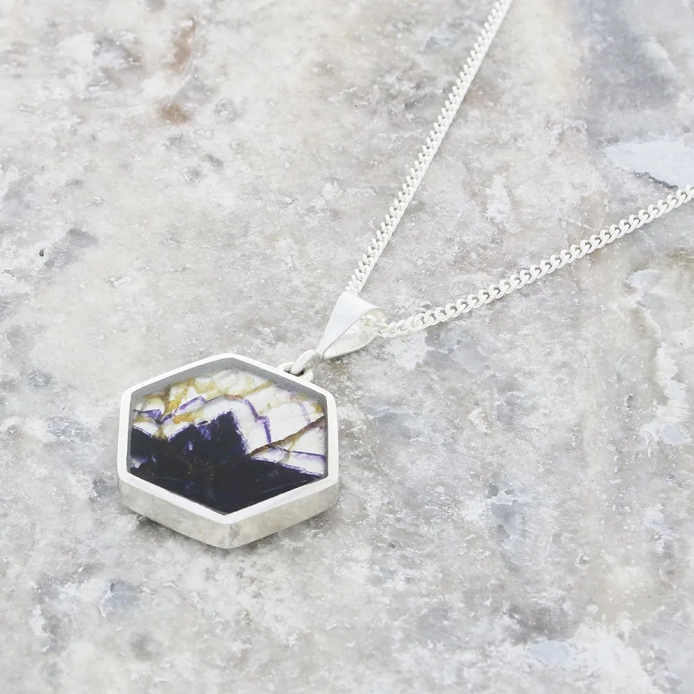 Derbyshire Blue John and Labradorite Medium Sterling Silver Pendant and Chain