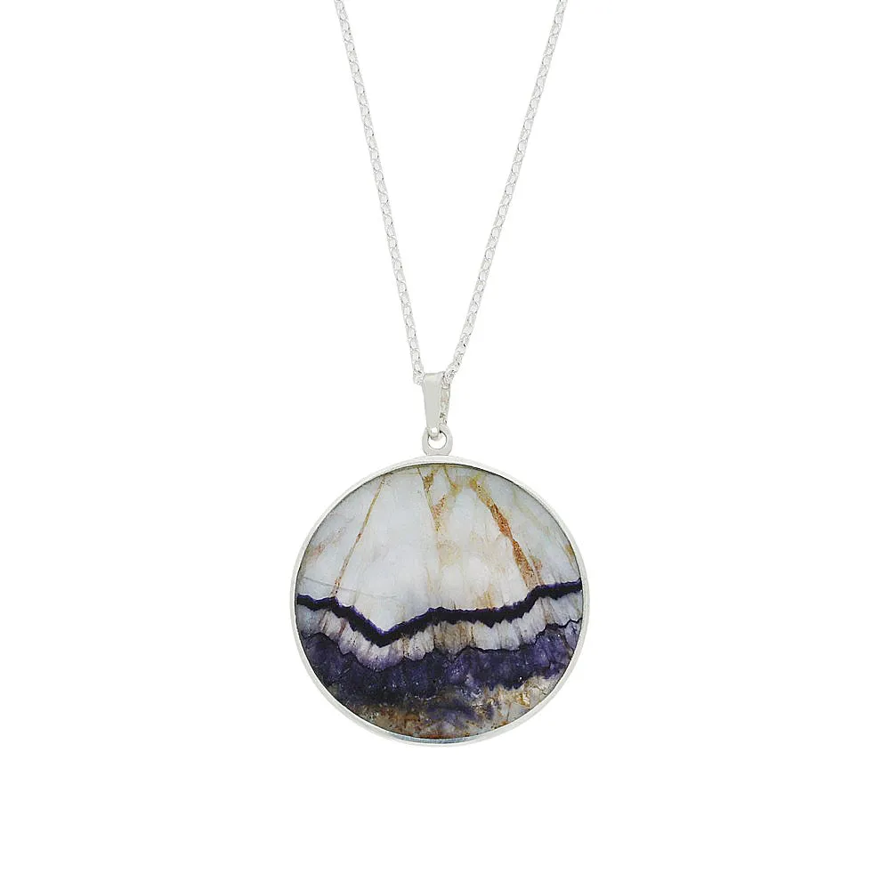 Derbyshire Blue John Silver Tree of Life Large Round Pendant And Chain