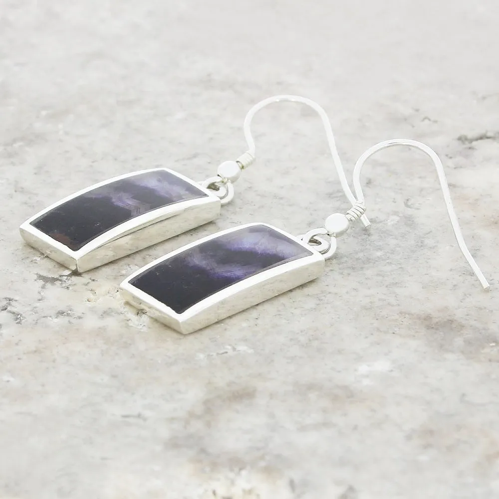 Derbyshire Blue John Sterling Silver Rectangular Drop Earrings