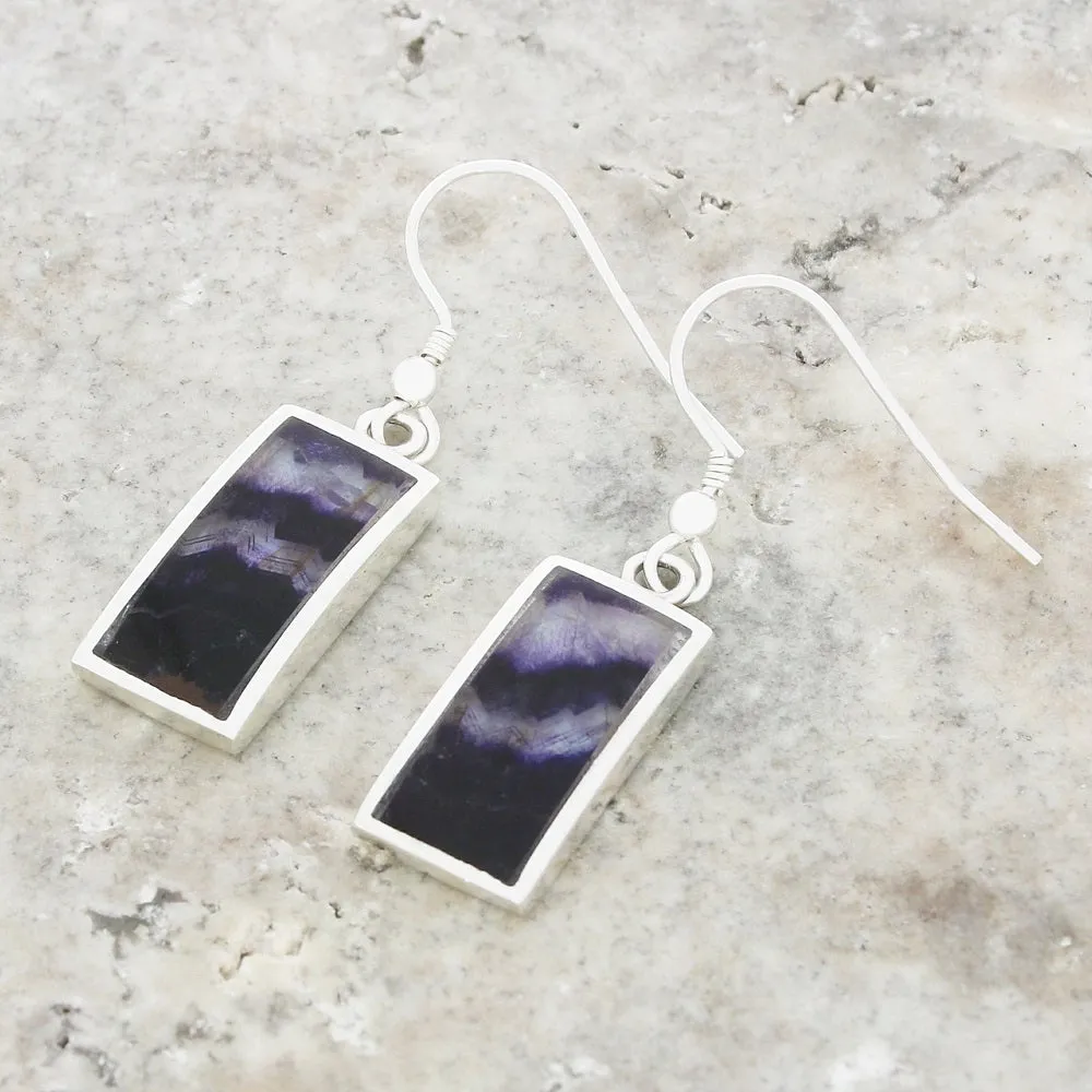 Derbyshire Blue John Sterling Silver Rectangular Drop Earrings