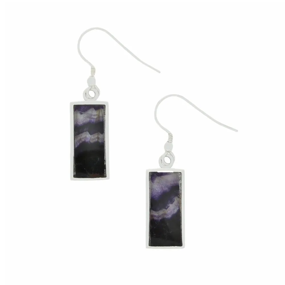Derbyshire Blue John Sterling Silver Rectangular Drop Earrings