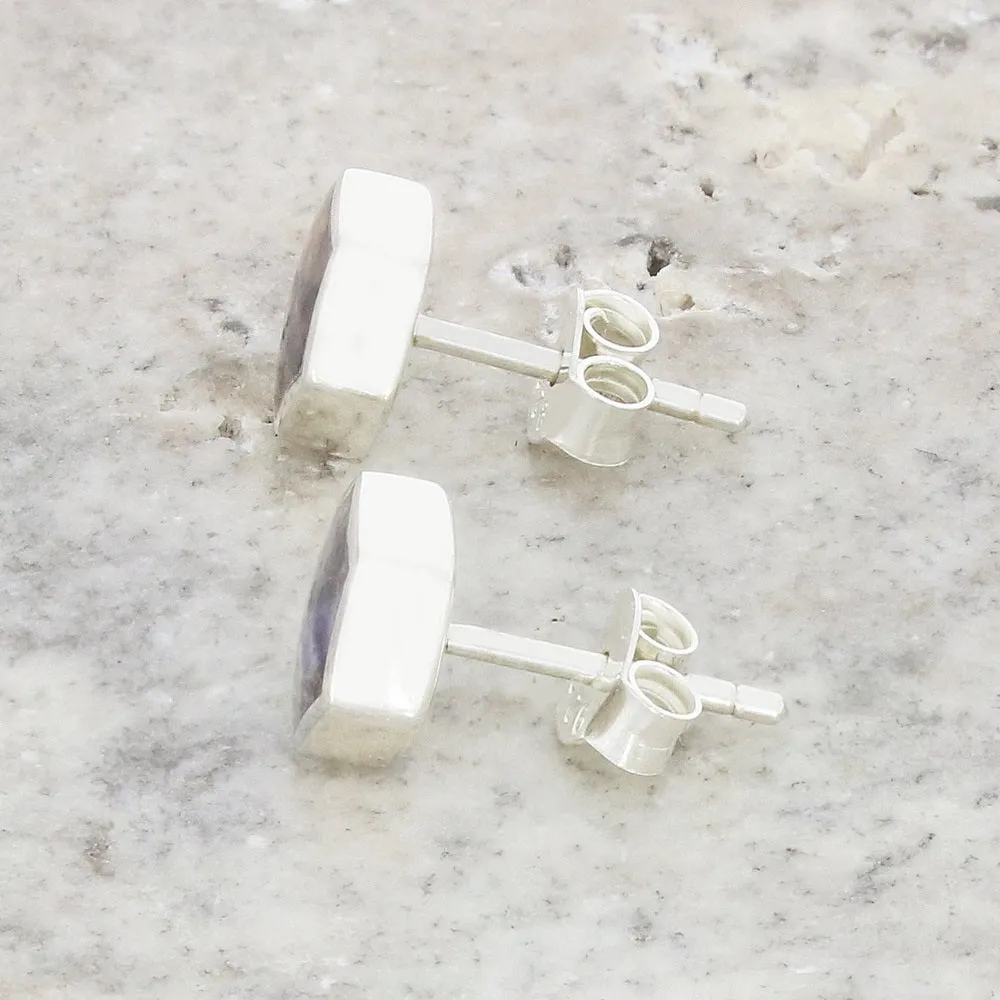 Derbyshire Blue John Sterling Silver Small Hexagonal Stud Earrings