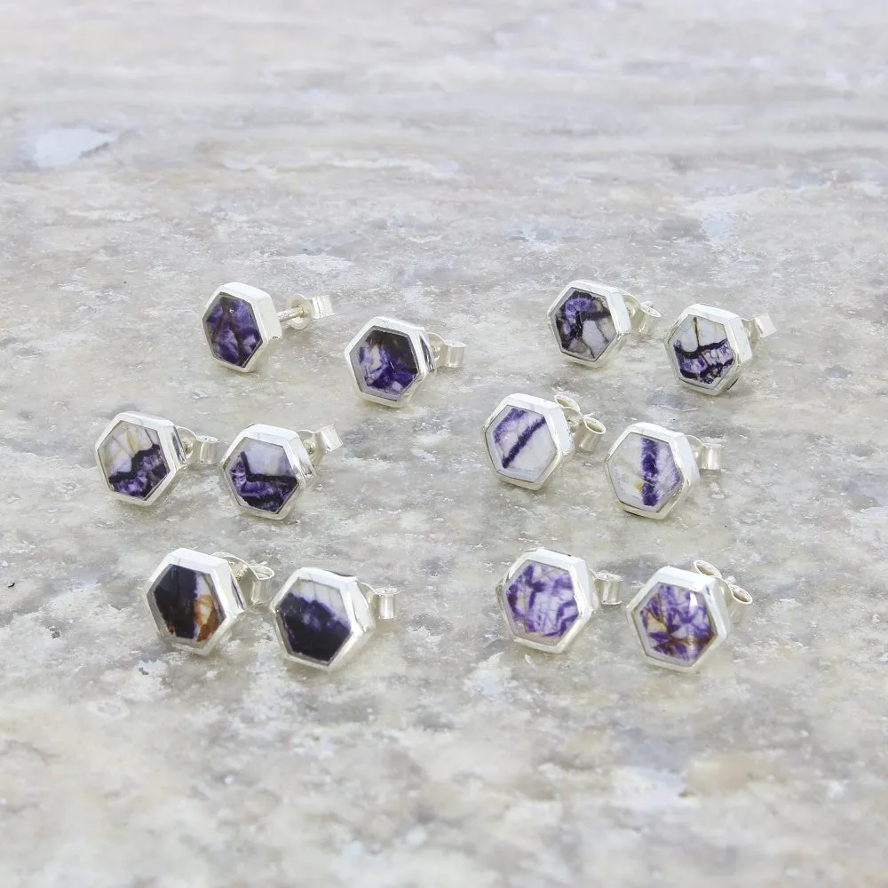 Derbyshire Blue John Sterling Silver Small Hexagonal Stud Earrings