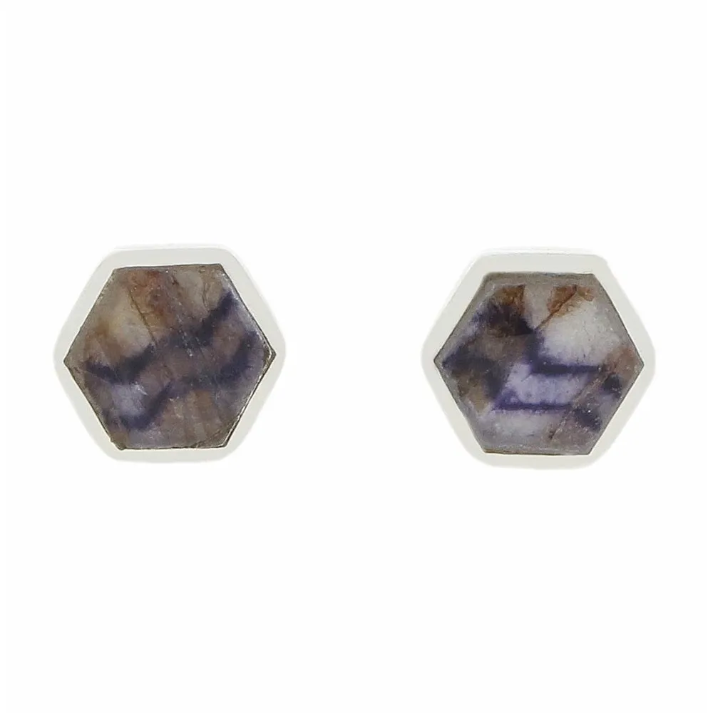 Derbyshire Blue John Sterling Silver Small Hexagonal Stud Earrings