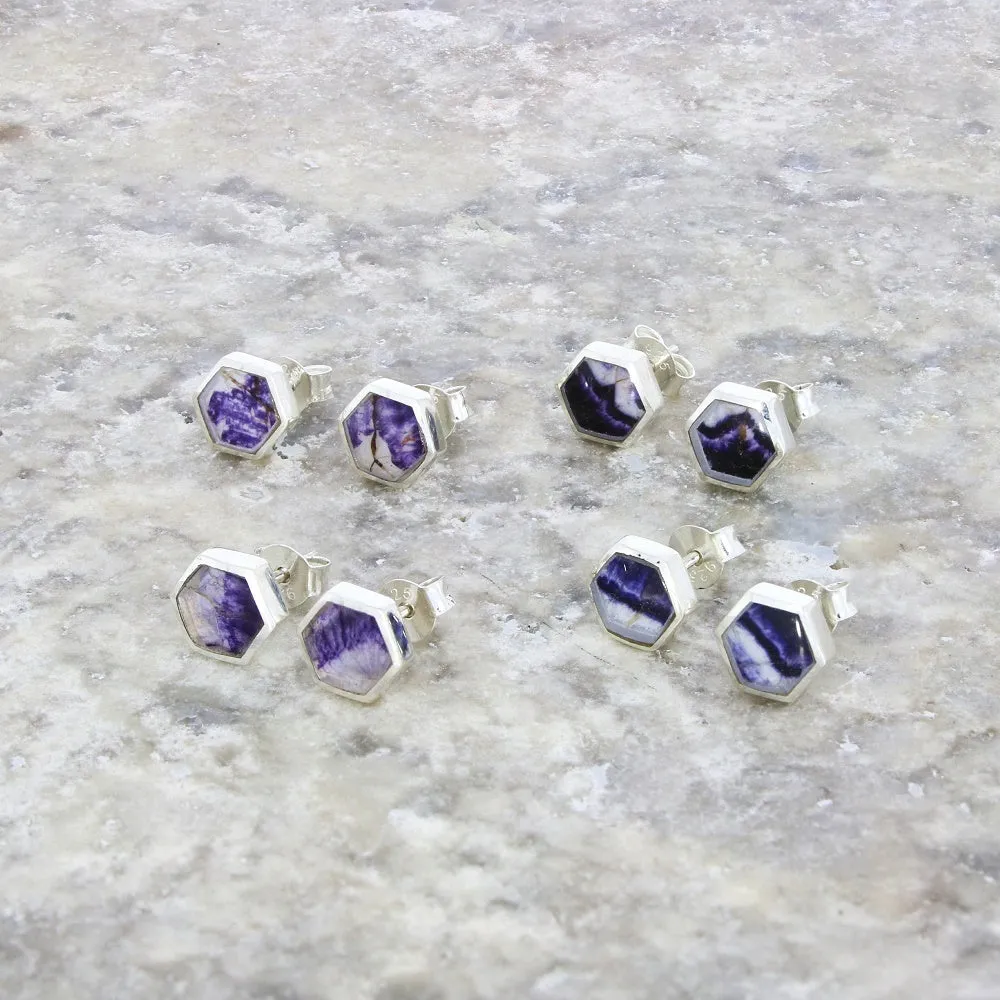 Derbyshire Blue John Sterling Silver Small Hexagonal Stud Earrings