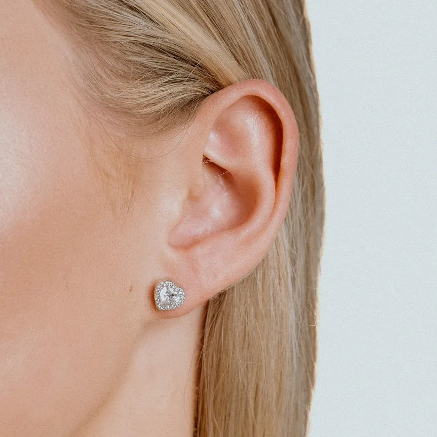 Diamonfire Sterling Silver Zirconia Heart Shaped Stud Earrings E5589