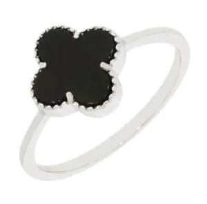 Four Leaf Clover Sterling Silver Ring Black Stone GVL041