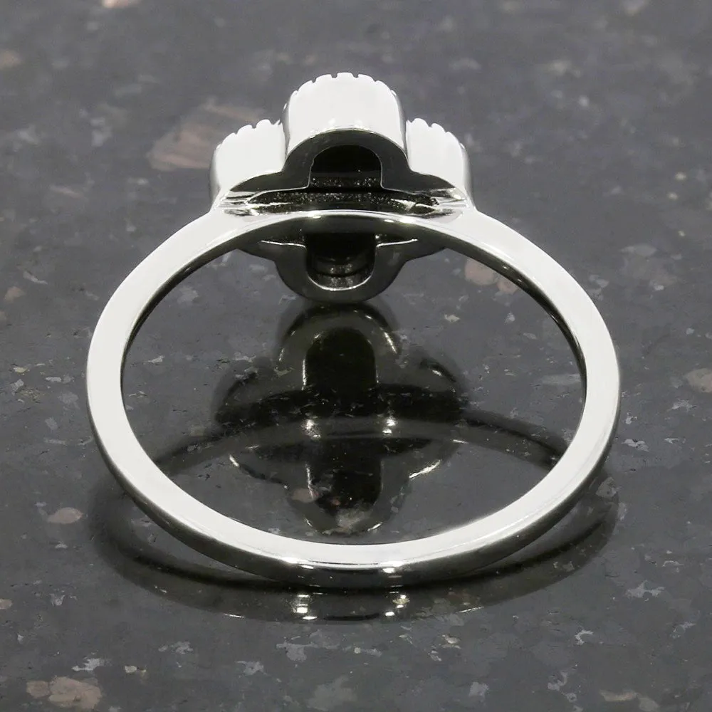 Four Leaf Clover Sterling Silver Ring Black Stone GVL041