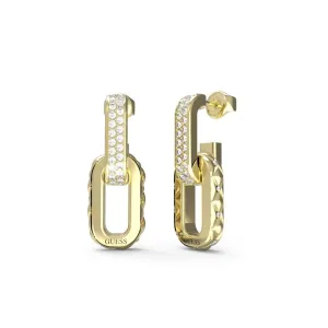 Guess Matelasse Pave Double Link Crystal Drop Earrings JUBE04582JWYG
