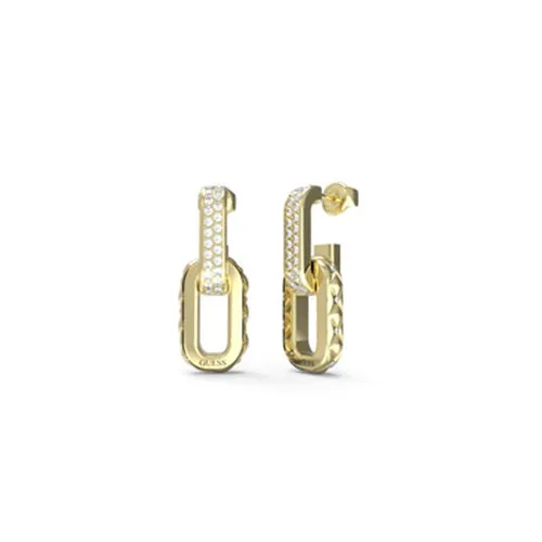 Guess Matelasse Pave Double Link Crystal Drop Earrings JUBE04582JWYG