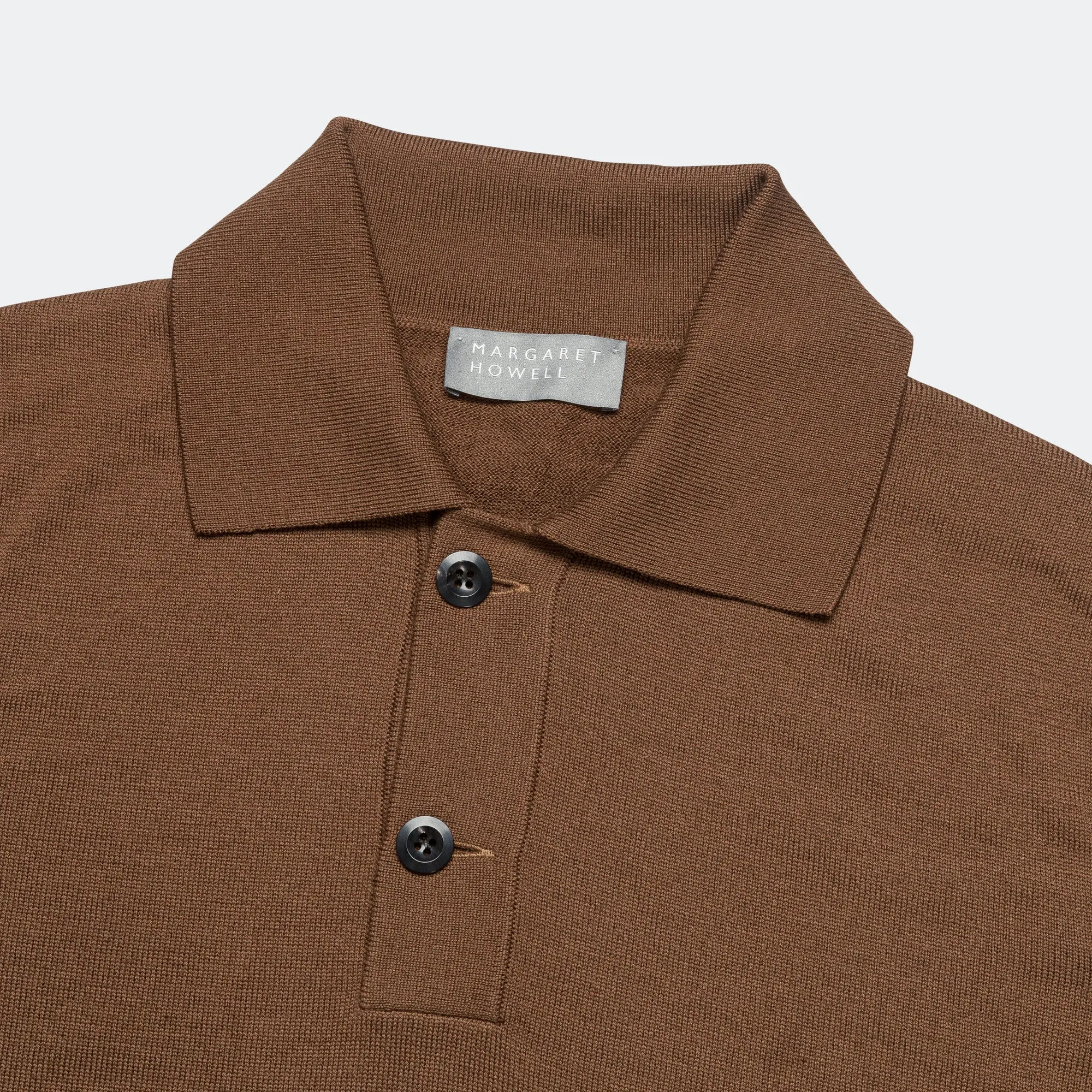 Heavy Trim Polo - Extrafine Merino Wool Tobacco/Black