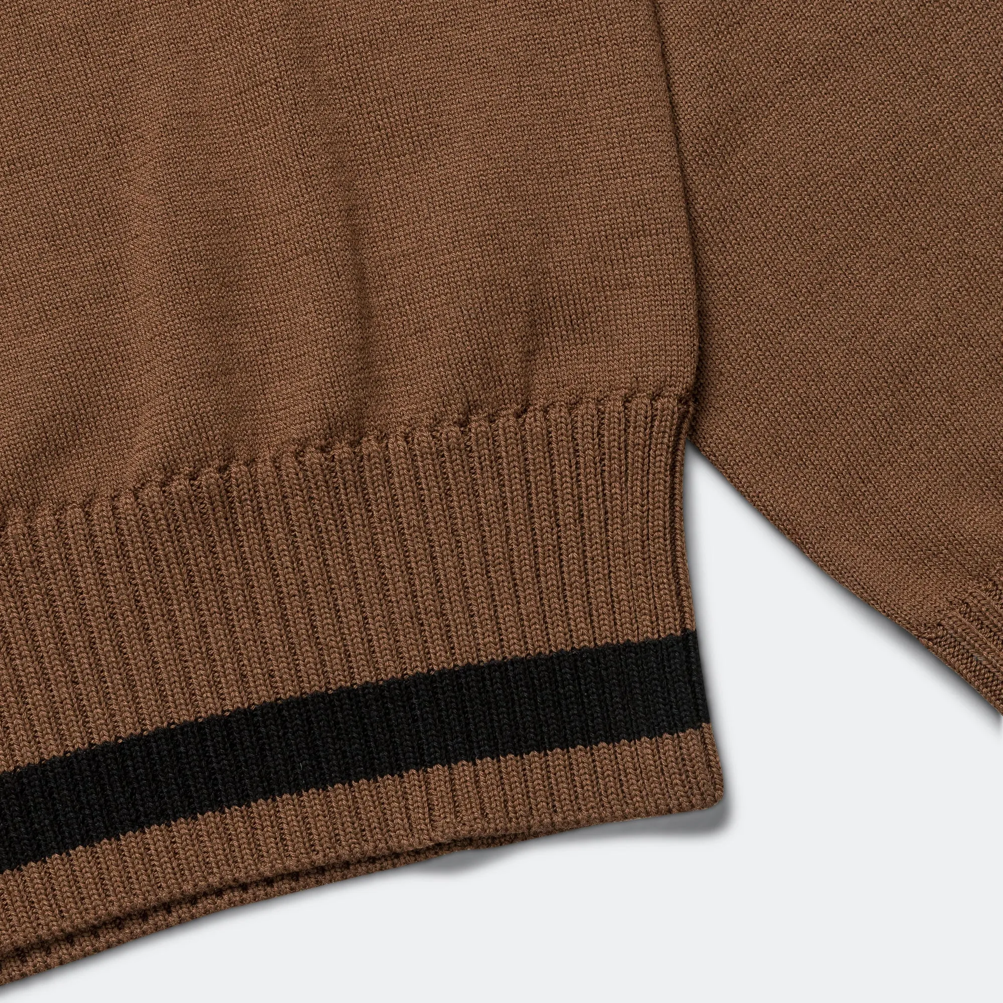 Heavy Trim Polo - Extrafine Merino Wool Tobacco/Black