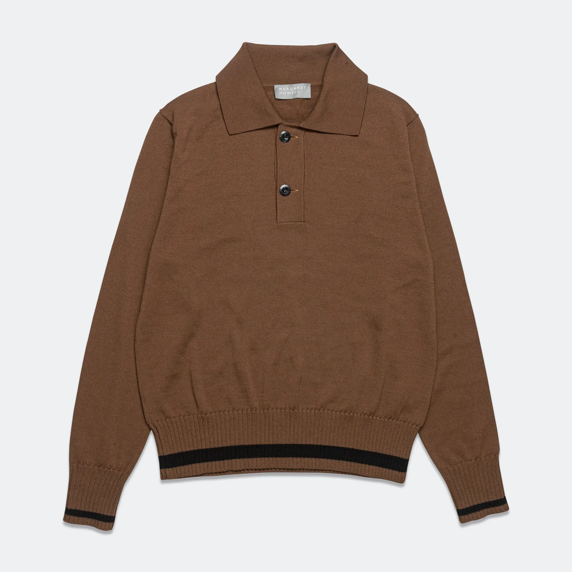 Heavy Trim Polo - Extrafine Merino Wool Tobacco/Black