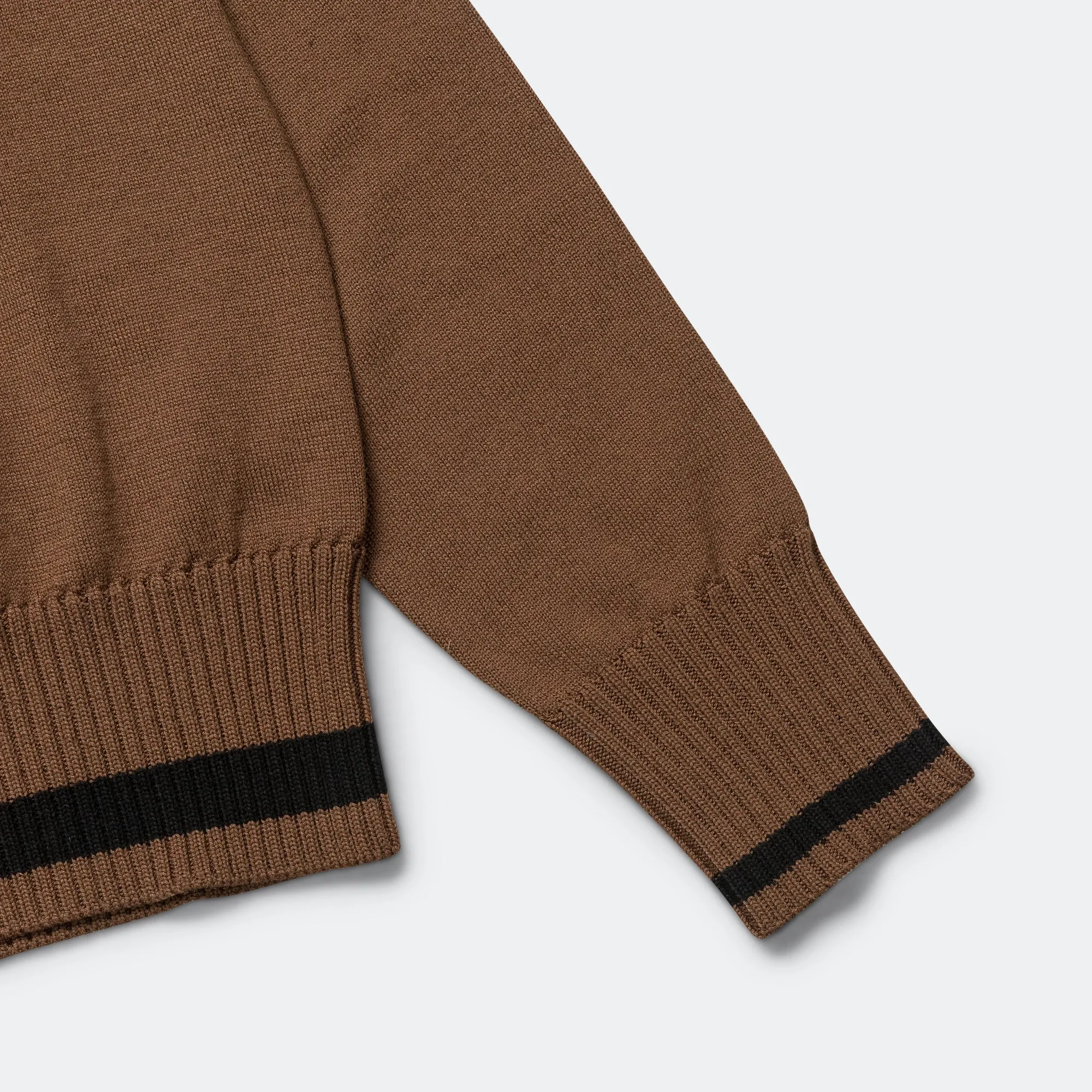 Heavy Trim Polo - Extrafine Merino Wool Tobacco/Black