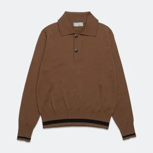 Heavy Trim Polo - Extrafine Merino Wool Tobacco/Black