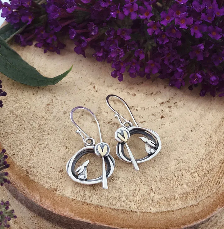 Linda MacDonald Sterling Silver and 9ct Yellow Gold Woodland Drop Earrings Into the Woods Collection DIN4