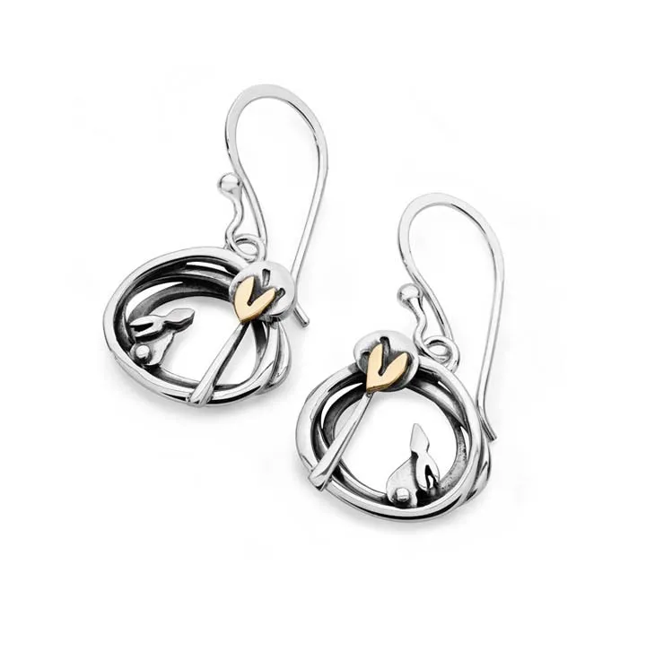Linda MacDonald Sterling Silver and 9ct Yellow Gold Woodland Drop Earrings Into the Woods Collection DIN4