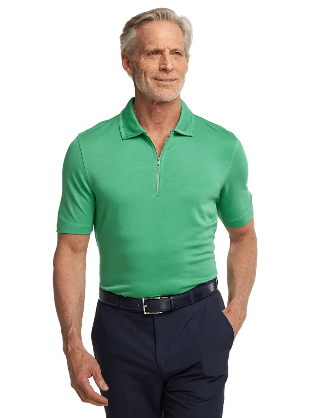 Lyocell Blend Quarter Zip Polo - Green
