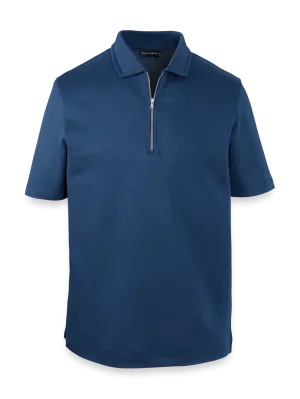 Lyocell Blend Quarter Zip Polo - Navy