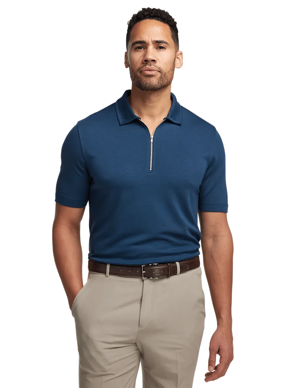 Lyocell Blend Quarter Zip Polo - Navy